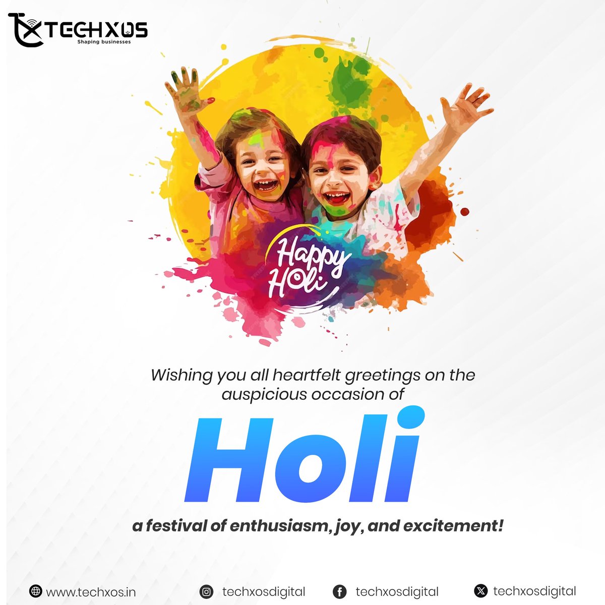 techxosdigital's tweet photo. "Wishing you all heartfelt greetings on the auspicious occasion of #Holi, a festival of enthusiasm, joy, and excitement!" https://t.co/pdMmU6FKf6