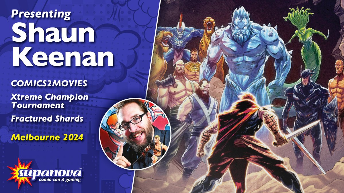 Supa-Star artist Shaun Keenan joins us for #Melbnova! Through his own company, @comics_2_movies, Shaun has published the award-winning Xtreme Champion Tournament, and continues to publish titles like Fractured Shards and the Terralympus series! supa.fans/SKeenan