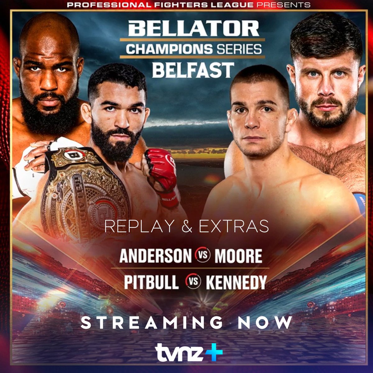 Corey Anderson has his first world title belt, and Patricio Pitbull held onto his at the Bellator Champions Series: Belfast. 🔥🥊 Anderson v Moore: Bellator Champs Series - Replay & Extras are streaming now on TVNZ+