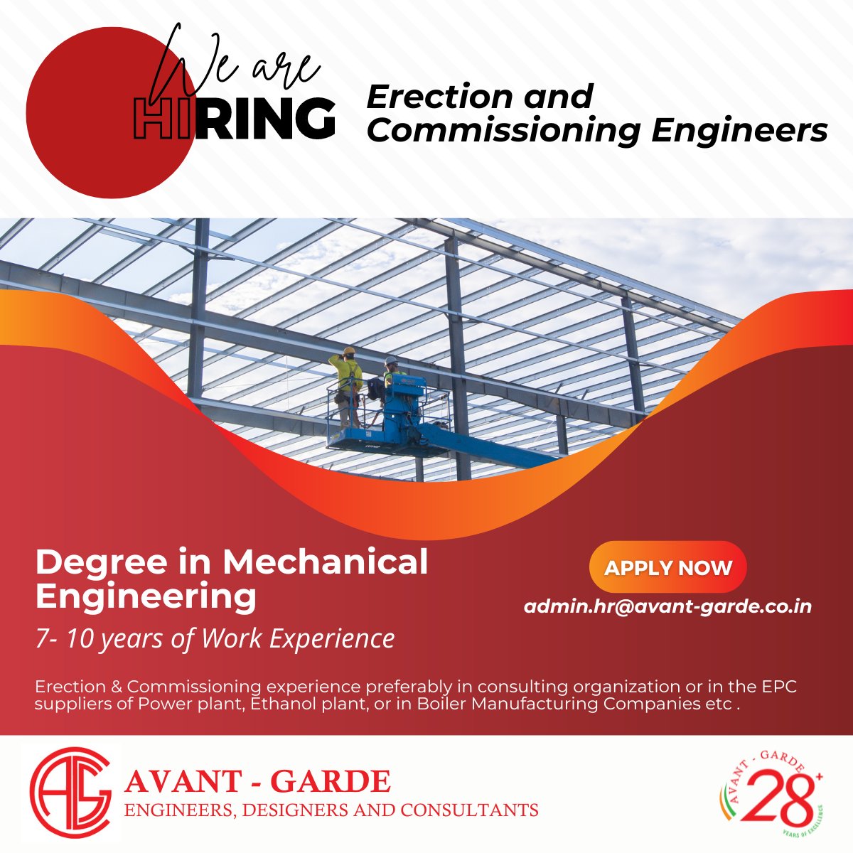 Job Alert for Erection and Commissioning Engineers!
BE in Mechanical engineering, 7-10 years experience
Apply: admin.hr@avant-garde.co.in
#erectionengineer #commissioningengineer #engineeringjobs #avantgarde #avantgardeindia #careers #nowhiring #chennaijobs #jobsinchennai #jobs