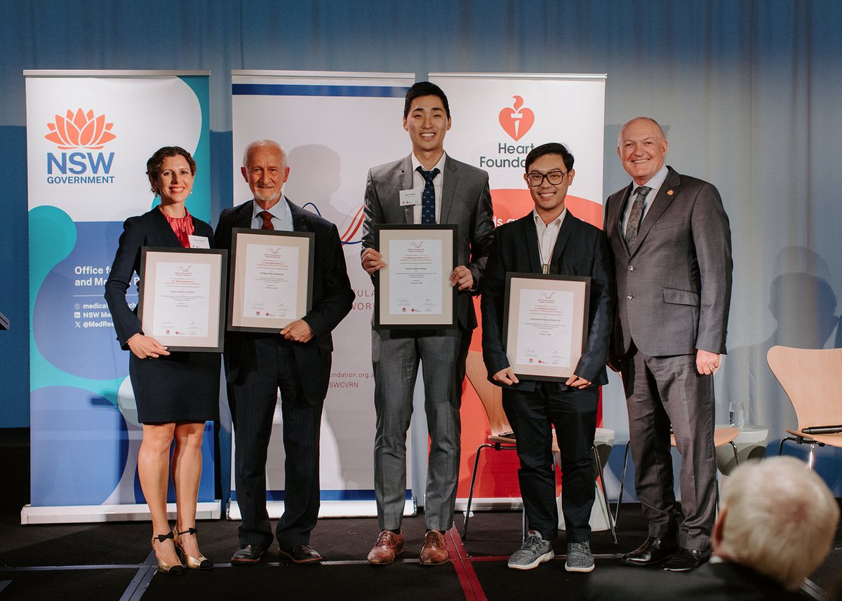 Congratulations to @jessicajorchard, @Khoonono, Nelson Wang & @BenFreedman_HRI who received Ministerial awards for their outstanding achievements at the Cardiovascular Research Network Showcase earlier this month. Learn more about the recipients: medicalresearch.nsw.gov.au/outstanding-ca… @HRIAust