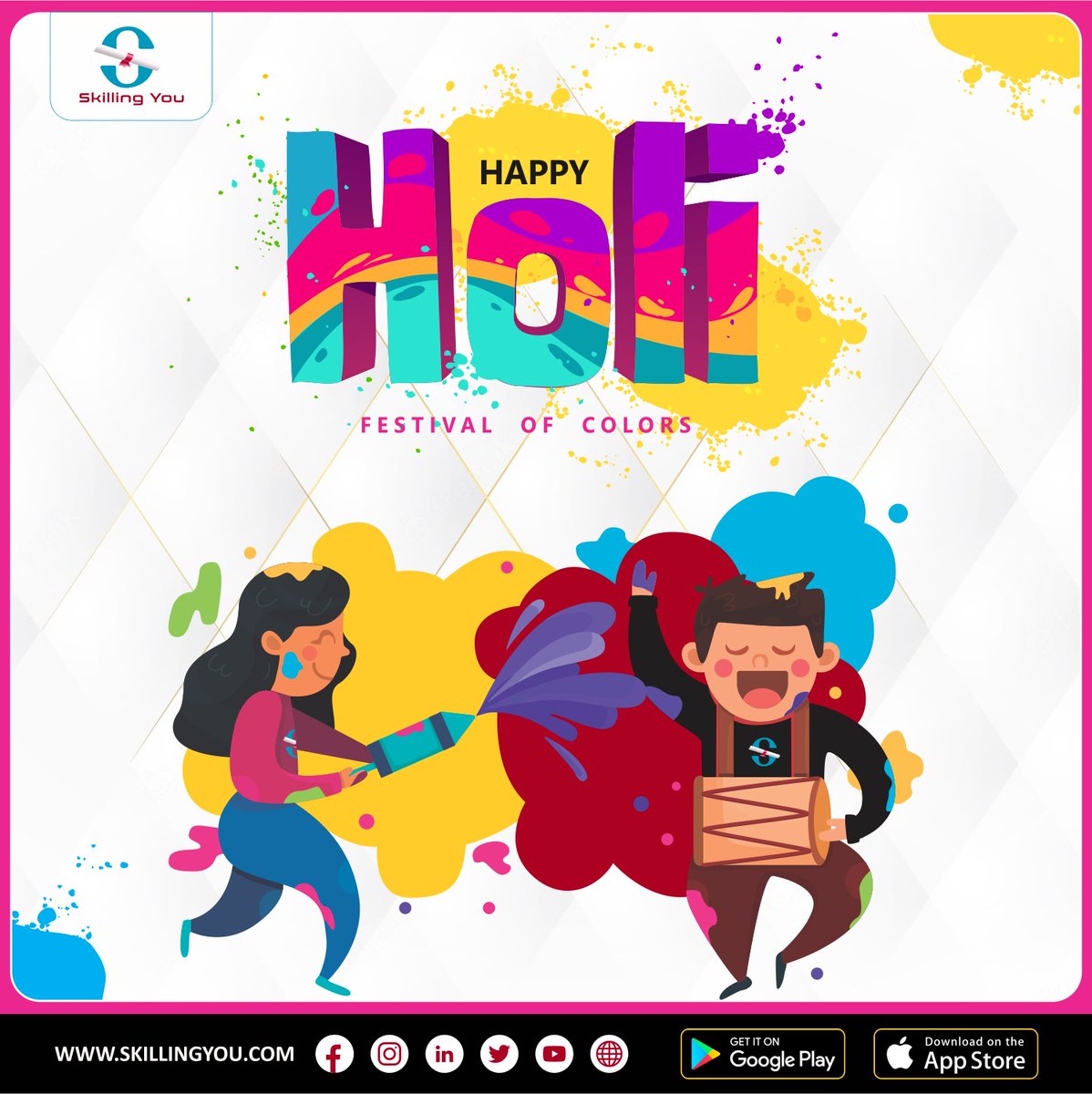 SkillingYou परिवार के तरफ से आप सभी साथियों को रंगों के इस रंगीन पर्व की ढेरों शुभकामनाएं। 🎉🤗

#HappyHoli