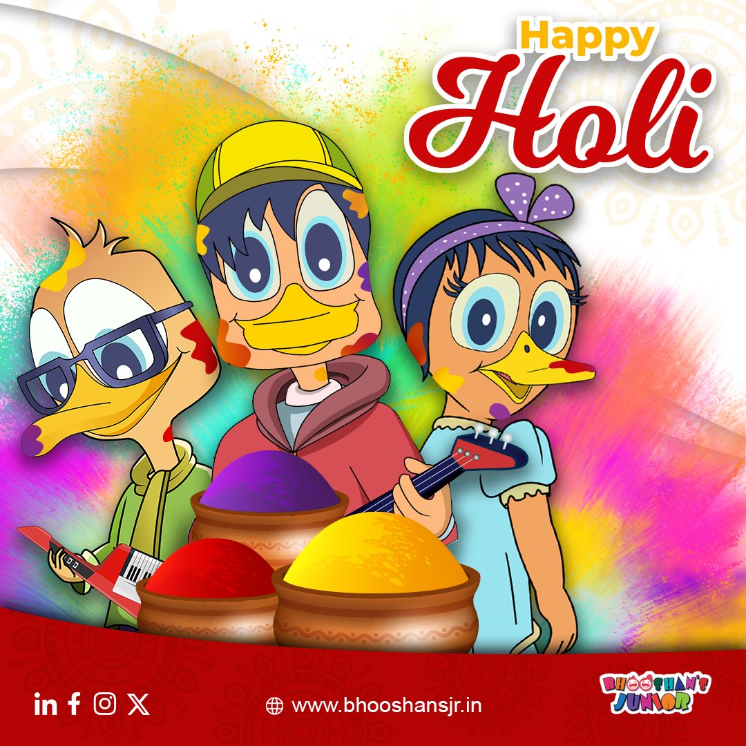 bhooshansjunior's tweet photo. Happy Holi!
Bhooshans Junior wishes everyone a day brimming with vibrant colors and wonderful memories.
#Bhooshansjunior #techtainment #Holi #indianfestivals #animation #comics #games #startup #kidsentertainment #parents #childrensongs #avgc https://t.co/9H0gfOHEgO