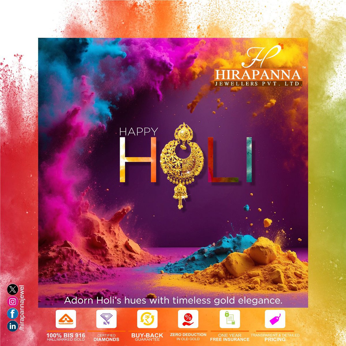 Happy HOLI 💐
Adorn Holi's hues with timeless gold elegance 

#ColorfulHoli #holi2024 #holi #hirapannajewels #hpj #goldchoker #chockers #hirapanna #hirapannajewellers #goldearings #goldjewel #goldforyou #designercollection #designerjewellery #bewowindia