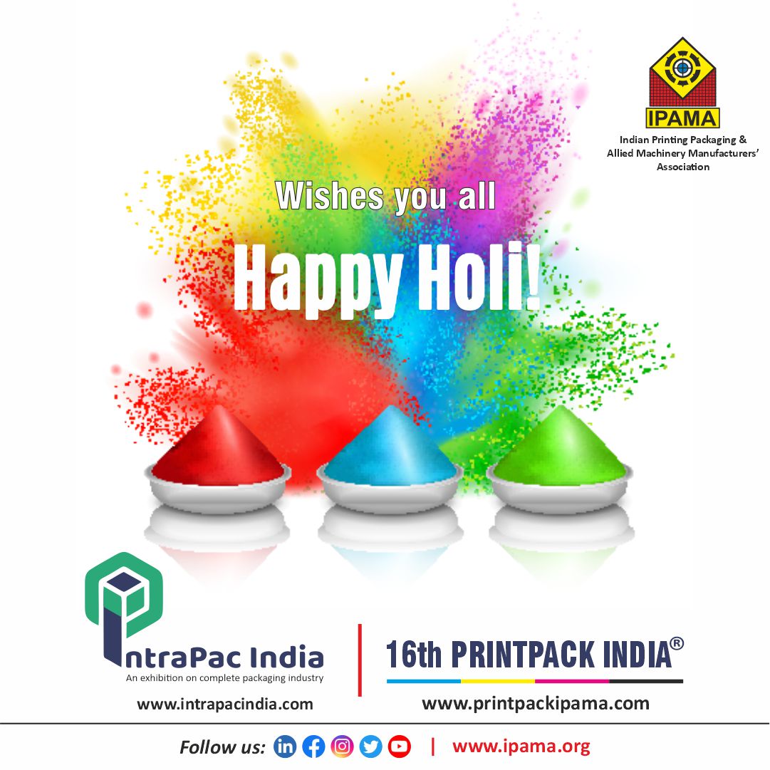 IntraPacIndia's tweet photo. Let's celebrate the spirit of togetherness and unity in diversity this Holi. Wishing all our corporate associates a joyous and prosperous Holi!
 
 Happy Holi !
  
 #HappyHoli #FestivalsOfColors #IPAMA #Holi2024 #HoliCelebration #Intrapac India #Printpack India https://t.co/DFuAZhe2Jh