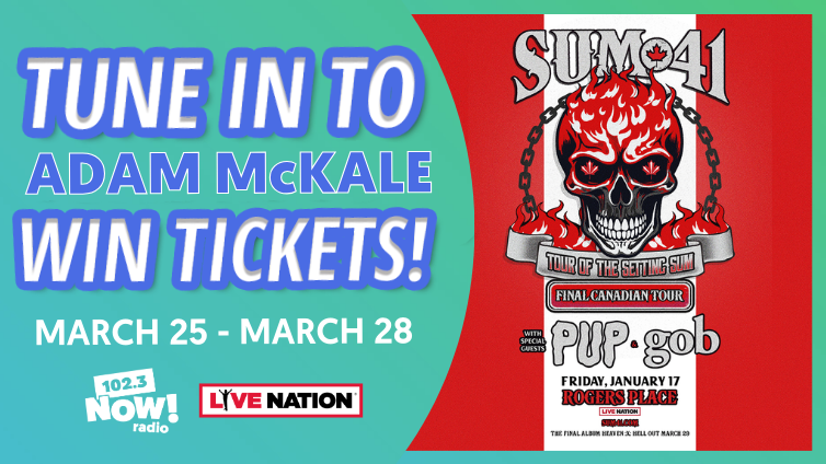 Win BEAT THE BOX OFFICE Tickets to @Sum41 ’s Final World Tour ‘TOUR OF THE SETTING SUM’ - hitting Rogers Place on January 17, 2025! Tune in to @adammckale's Mid-Day Show (10a – 3p) from March 25 – 28, for HOW to win tickets that day. Good luck!