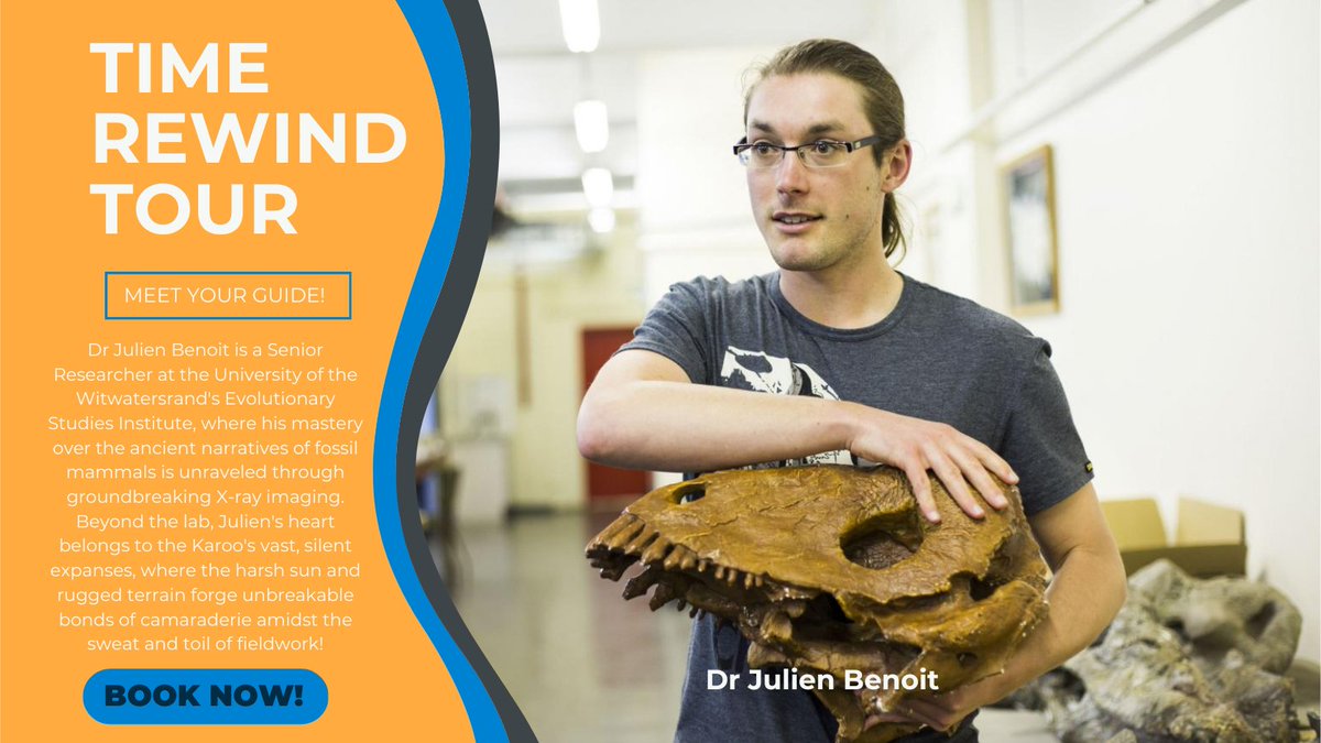 🔍 Embrace the thrill of discovery and the essence of exploration with Dr Julien Benoit! Secure your spot on the Time Rewind Tour now! Book your journey 🔗 [ancientodysseys.com/southafricafos…] #PrehistoricJourneys #WeDigFossils #KarooExploration #FossilHunters #AncientOdysseys