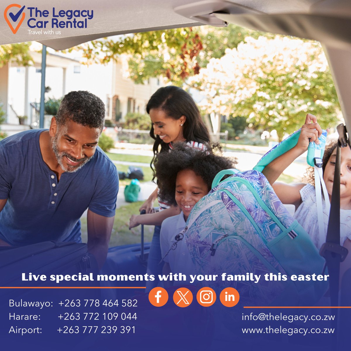 The Legacy Car Rental has got you covered for all your travel essentials. Don't miss out on our Easter holiday deals!
Enjoy 10% off all rentals for returning clients. T&Cs Apply.
#easter #holidaytravel #travelwithus #holidaydeals #carhire #TravelDeals #FamilyFun