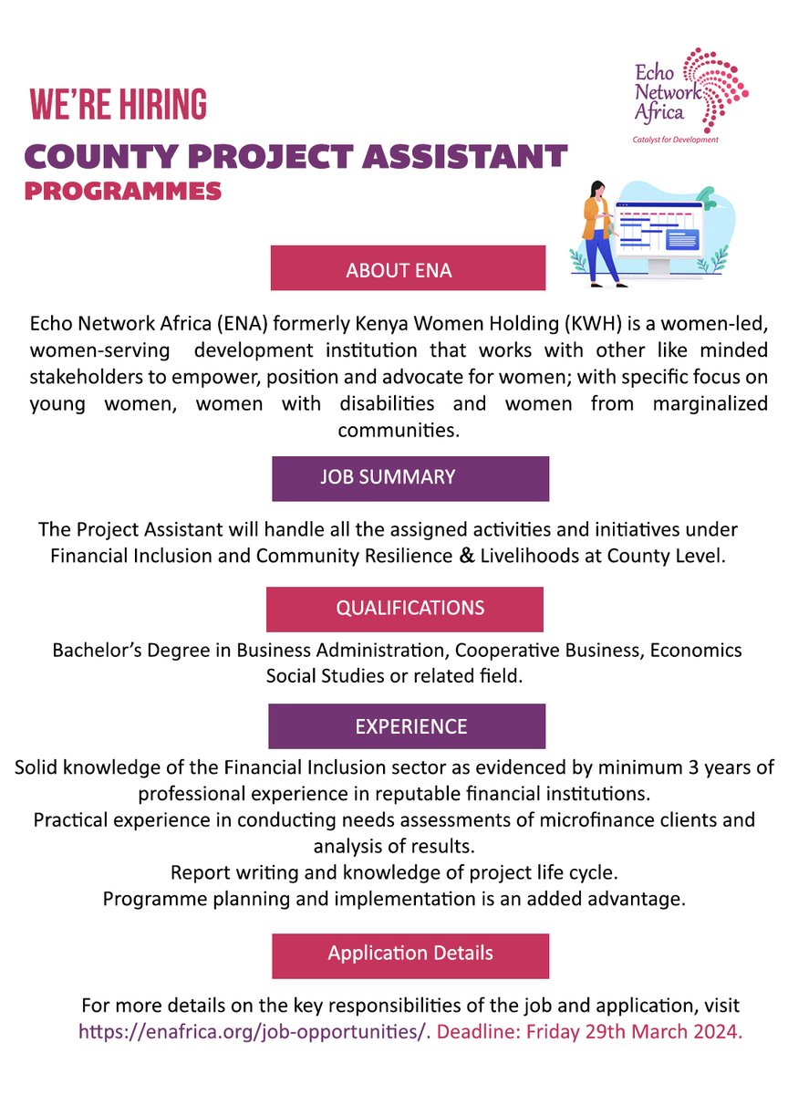 For more details on the key responsibilities of the job and application process, visit: enafrica.org/job-opportunit… #JobsKenya #IkoKaziKE #EchoNetworkAfrica #EchoNetworkAfricaFoundation