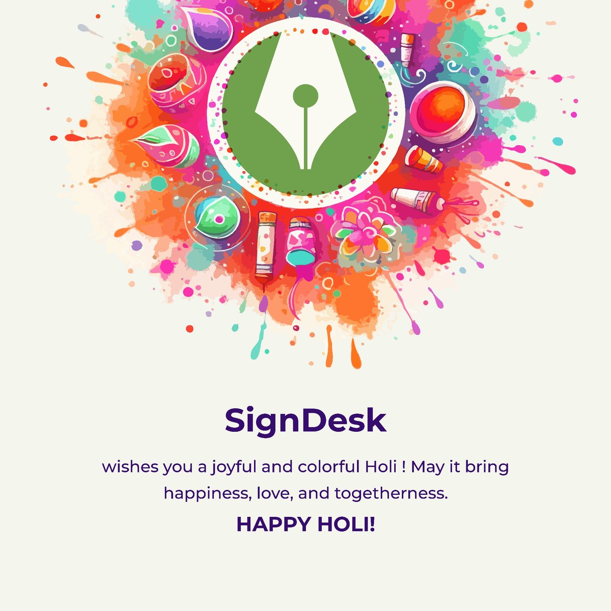 Happy Holi!

Wishing you a celebration filled with vibrant colors, laughter, and joyful moments.

#HappyHoli #FestivalOfColors #JoyfulCelebration #ColorfulMoments #HoliVibes #ColorSplash #SignDesk