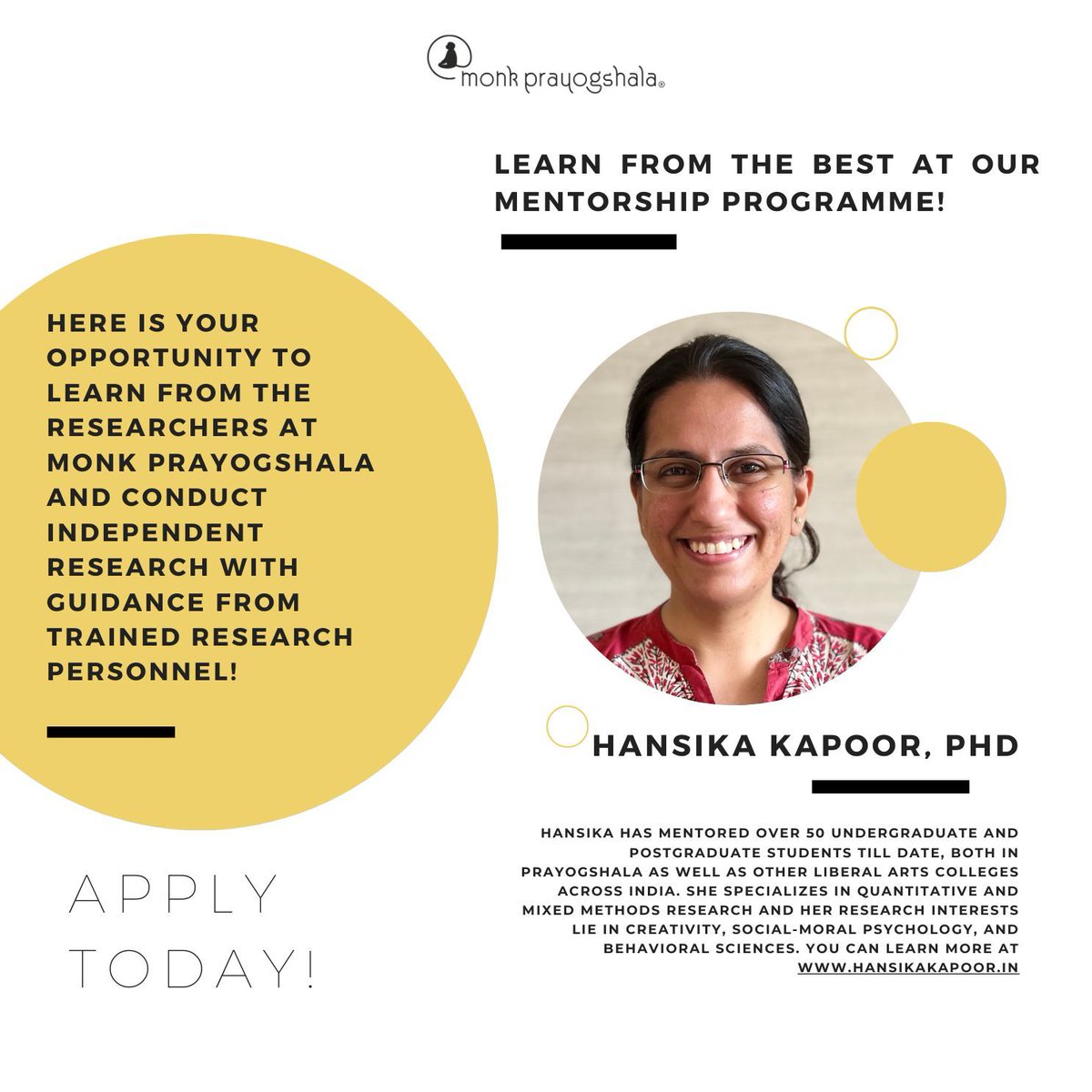 Meet the mentor! @hansika_kapoor Are you looking for assistance in the world of #socialsciences #research, and want guidance? Look no far. Our mentorship programme offers just that. Conduct independent research, with guidance from our mentors! buff.ly/3lDVsmB