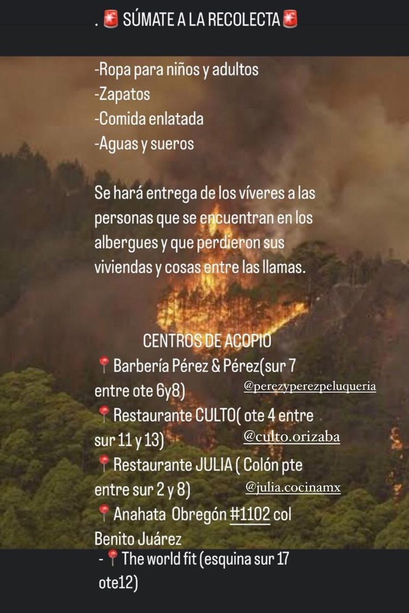 #ORIZABA está en llamas, ayuda para compartir y comenzar la colecta para la gente de #Veracruz 🙌🏼