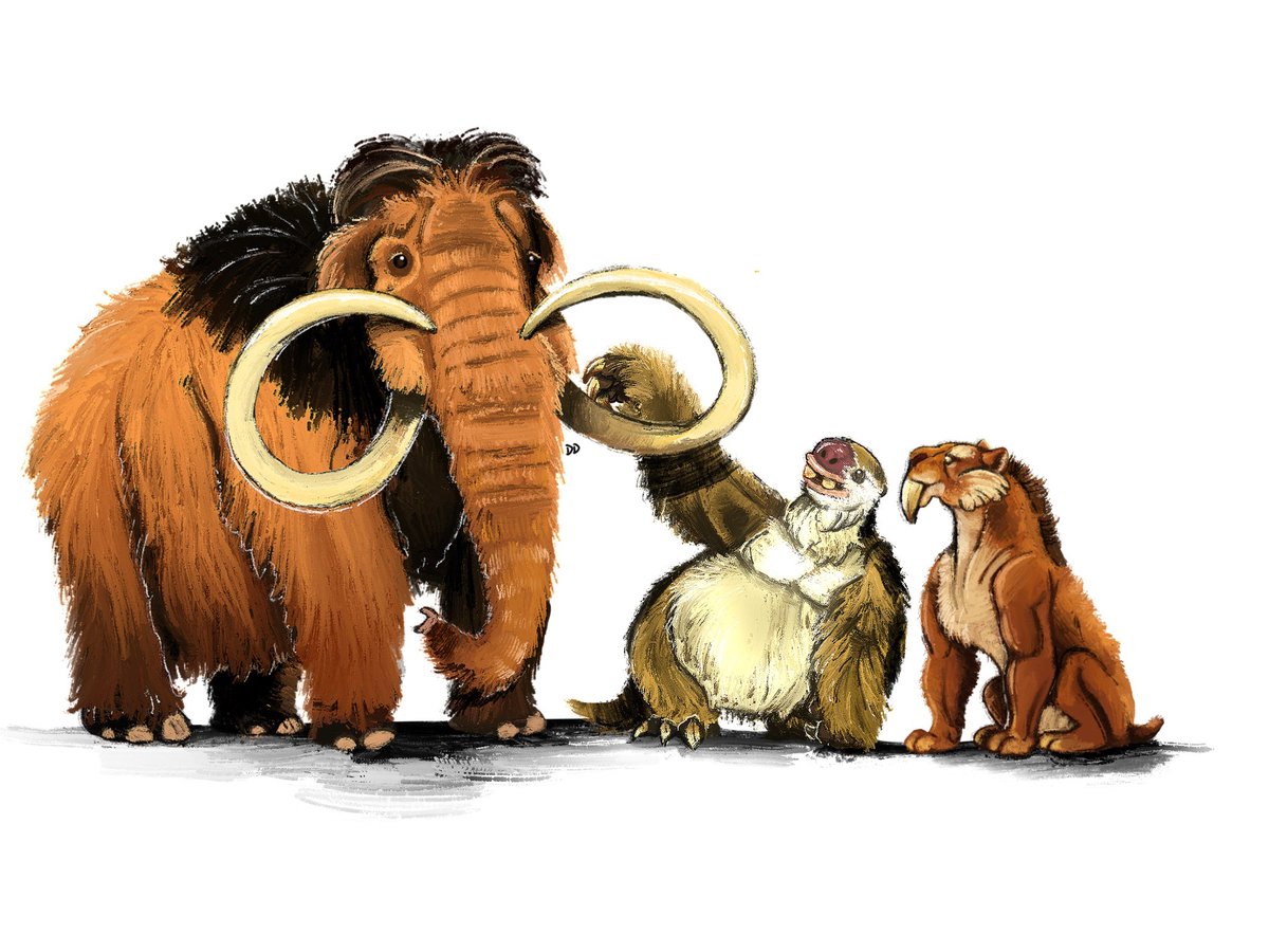 astrapionte's tweet photo. What do you get when you put a Woolly Mammoth, a Megalonyx, and a Smilodon together?

A fucken ICONIC, icy ❄️ trio‼️

What was you fav movie? Mine was 3… the peak of the series imo.

#paleoart https://t.co/TPNF723AnQ