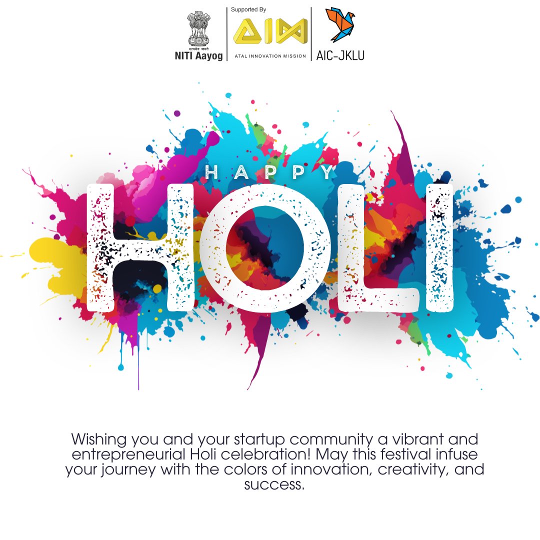 Dip into the colors of joy and innovation this Holi! Wishing everyone a vibrant and entrepreneurial celebration from all of us at AIC-JKLU. Let's paint the canvas of success together! Happy Holi! #aicjklu #happyholi #innovatewithaicjklu