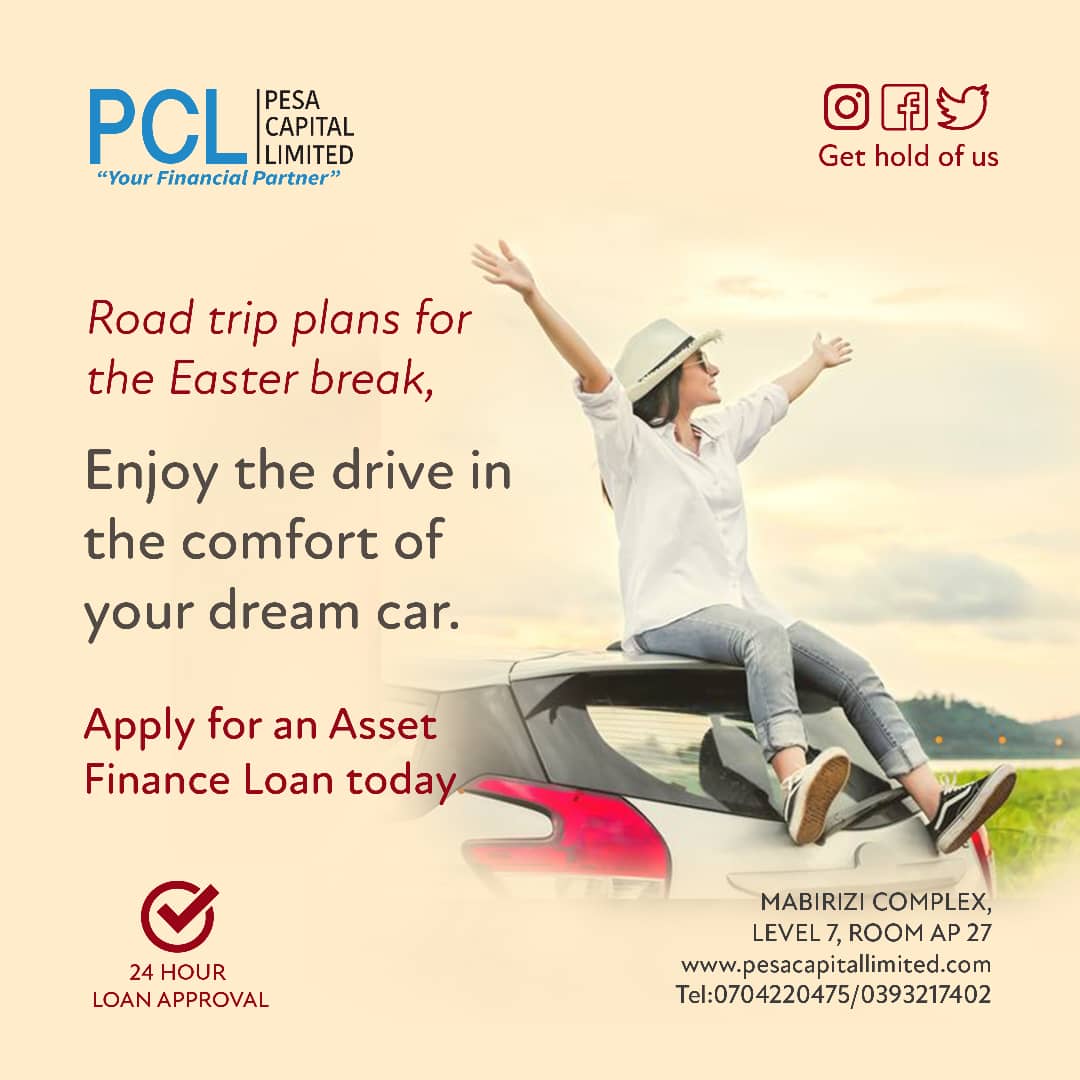 Road trip plans for the Easter break? Enjoy the drive in the comfort of your dream car by simply applying for a PCL Asset Finance Loan today. It's quick, affordable and at a very low interest rate!
#pesacapitallimited #yourfinancialpartner #assetfinance #pesaloans