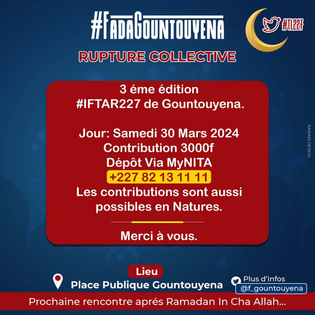 Fada Gountouyena (@f_gountouyena) on Twitter photo J-j 5
#TL227
Hello👋🏽👋🏽
Nous comptons parmi nos partenaires <a href="/LesAishee/">Les petits délices d'Aishé</a>🥯🥐
, <a href="/beproudofficial/">Be Proud Official</a>📸, #NIALAFOOD🥮🧁de <a href="/SissAmy/">Amy Milliard.</a> , <a href="/tempting_the/">The Tempting Foodies</a>🥖, #Daddyn #Kowa de <a href="/Mariamboukar2/">Mariam boukar</a>🍣🍡
#IFTAR227
Merci beaucoup 🤍
🗓 Samedi 30 Mars
🕐 18h00
📍Place publique Gountouyena J-j 5
#TL227
Hello👋🏽👋🏽
Nous comptons parmi nos partenaires <a href="/LesAishee/">Les petits délices d'Aishé</a>🥯🥐
, <a href="/beproudofficial/">Be Proud Official</a>📸, #NIALAFOOD🥮🧁de <a href="/SissAmy/">Amy Milliard.</a> , <a href="/tempting_the/">The Tempting Foodies</a>🥖, #Daddyn #Kowa de <a href="/Mariamboukar2/">Mariam boukar</a>🍣🍡
#IFTAR227
Merci beaucoup 🤍
🗓 Samedi 30 Mars
🕐 18h00
📍Place publique Gountouyena