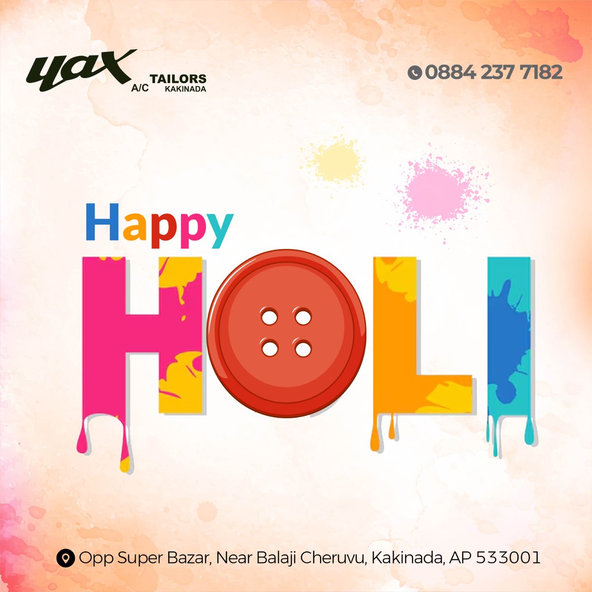 'Let's fill our hearts with colors of love and happiness and make this Holi a memorable one.'
.
.
#Happyholi #March25 #colours #festivalofcolours
#tailoringexpert #clothingalterations #Qualitytailoring #mensstyle #sherwanis #mensclothes #onlyformen #Kakinada #India #YAXtailor