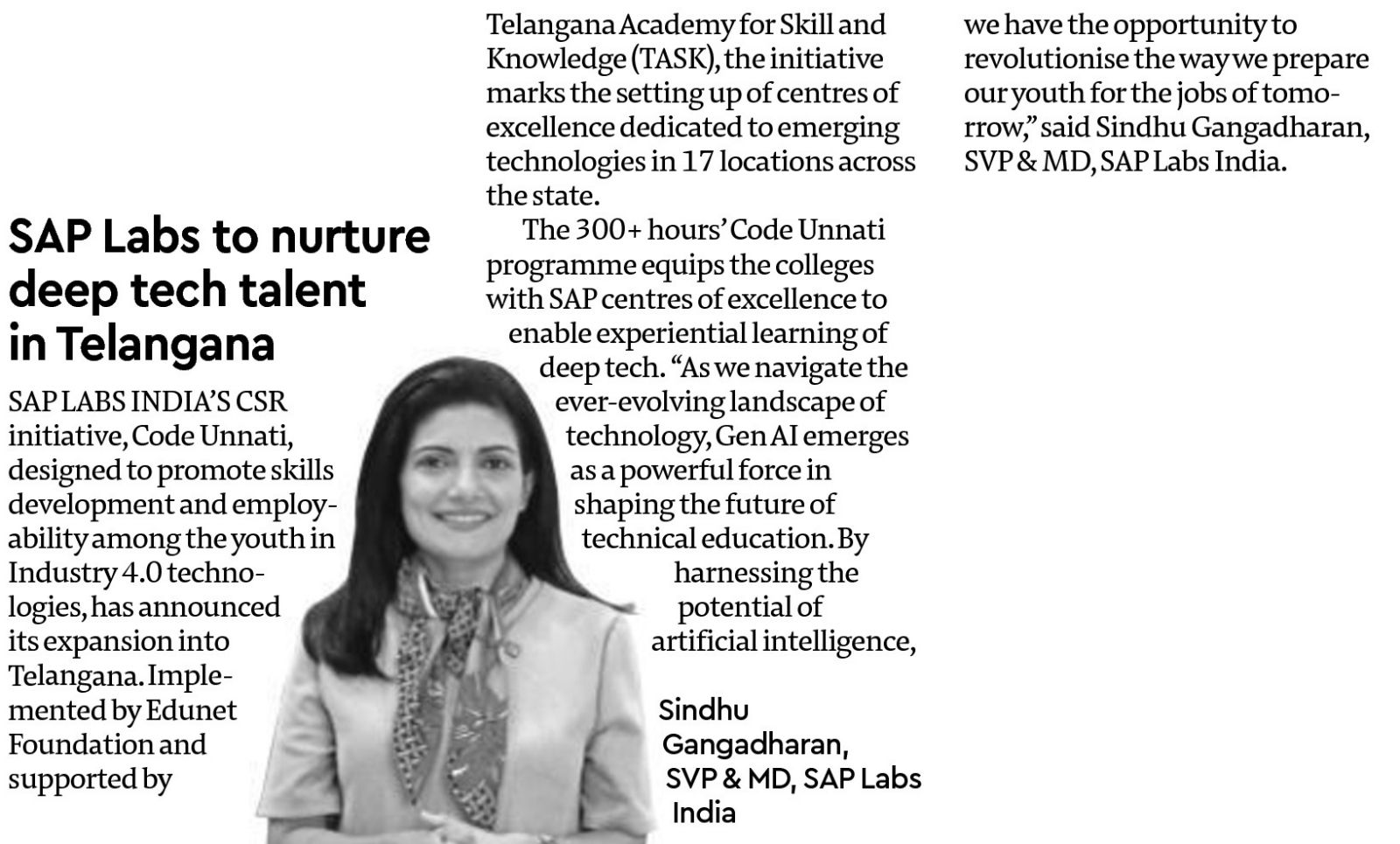 Sindhu Gangadharan on X: &ldquo;With @saplabsindia&rsquo;s ongoing commitment 