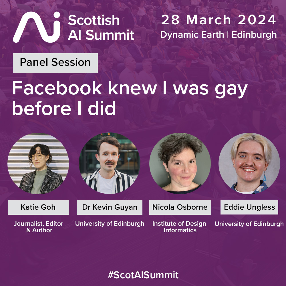 Eddie Ungless, a PhD candidate in the CDT in NLP is taking part in the panel at the SOLD OUT Scottish AI summit on 28 March. Eddie will be talking about bias against queer and otherwise marginalised people by generative and moderation AI. 🔗 Find out more: scottishaisummit.com/facebook-knew-…