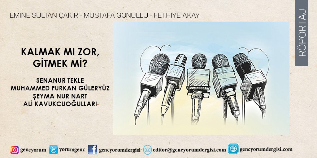 YorumGenc's tweet photo. Beyin göçüne dair gençlere birkaç soru sorduk!
https://t.co/8ttqJ32jUx
Hazırlayanlar:
Emine Sultan Çakır
Mustafa Gönüllü
Fethiye Akay
Ayrıntılar Mart sayımız ve web sitemizde...
#dergi #gencyorum #ropörtaj #göç #beyingöçü https://t.co/KyNsbi99Hr