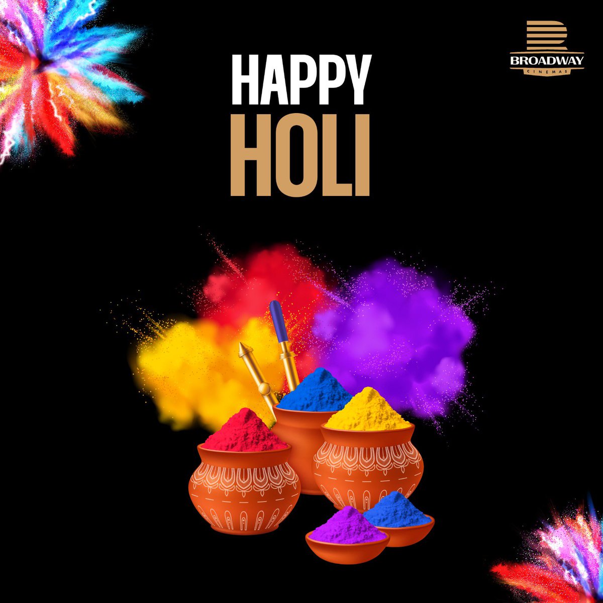 🎨 Let the colors of joy splash your life with happiness! Wishing everyone a vibrant and joyful Holi from Broadway Cinemas! May your day be filled with laughter, love, and endless hues of celebration! 🌈 #HappyHoli #ColorsOfJoy