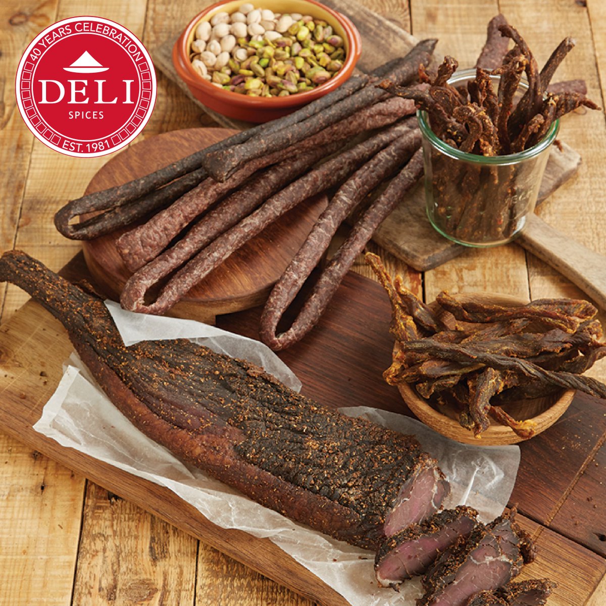 Biltong and droëwors are year-round meaty treats for the whole family for so many occasions. Hunting seasoning is starting soon so let us assist you. We have a range of flavours for biltong, droëwors and snapsticks. #delispices #biltong #castings