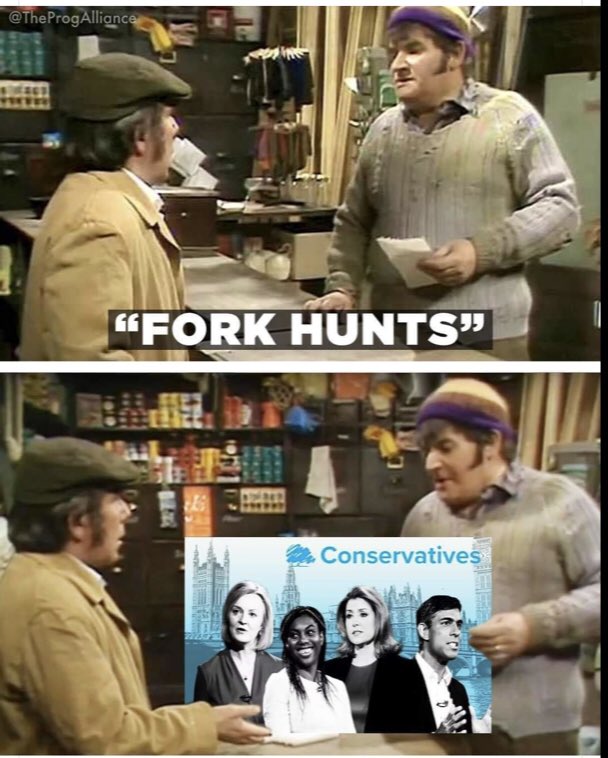 Morning, just in case you needed reminding, itsy bitsy Rishi the Prime Miniature aka Dr Death and his mob of malicious misfits and miscreants have misused the nation's means in mindless merriments while the multitude are mired in misery. Fuck the Tories.