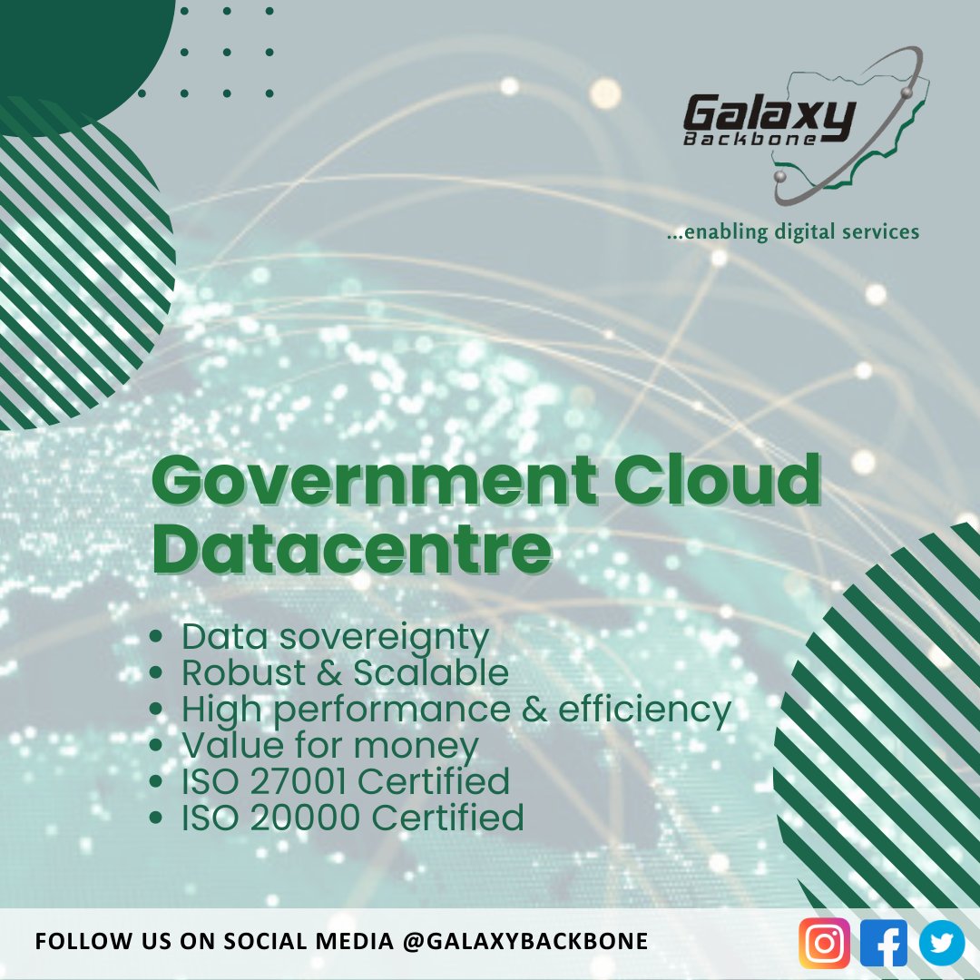 Welcome to a brand new week!

Step out and achieve all your goals.

At GBB, the hosting & security of data in country for the nation is critical. The Government Cloud Datacentre is designed to meet global standards.

@IbrahimAdeyanju 
@FMCIDENigeria 
#datacentre 
#cloudservices