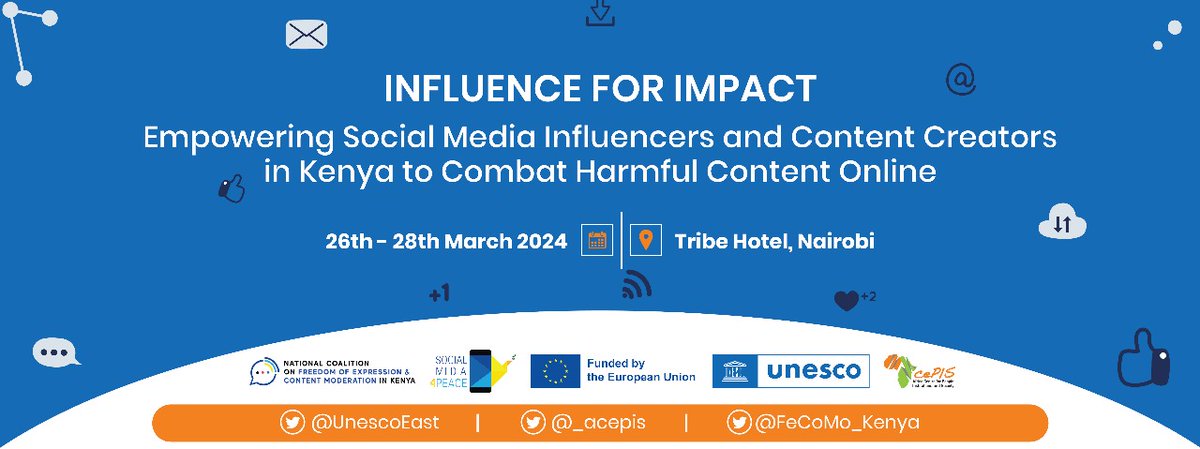 Social media influencers and content creators can steer conversations towards factual and reliable info for safer online spaces. With @FECoMo_Kenya and @UnescoEast we are coordinating a training to empower them. Follow along for updates! #Influence4Impact #SM4PKenya