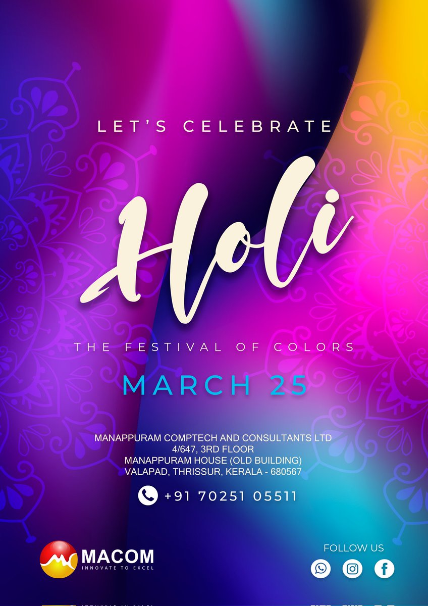macomevolv's tweet image. Wishing everyone a joyous and colorful Holi! May this festival bring togetherness, laughter, and endless memories to cherish.

#macom #businesssolutions #softwarsolutions 
#MacomEvolv