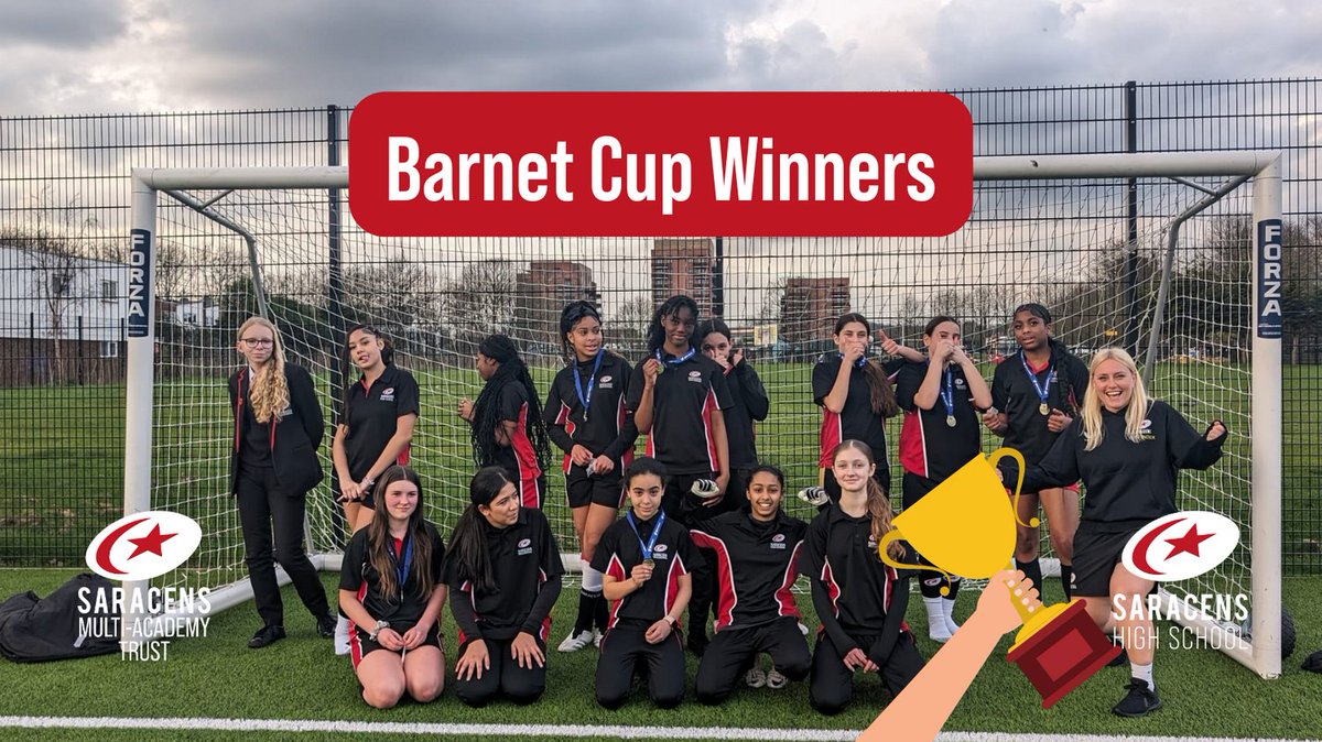 Our Year 8 and 9 girls' football team won the Barnet Cup! What an amazing achievement! Well done girls for all of the discipline and hard work. Thanks as well to our Year 11 Sports Prefect, Phoebe. #sportatsaracenshigh #footballwinners #schoolfootball #girlsfootie #cupwinners