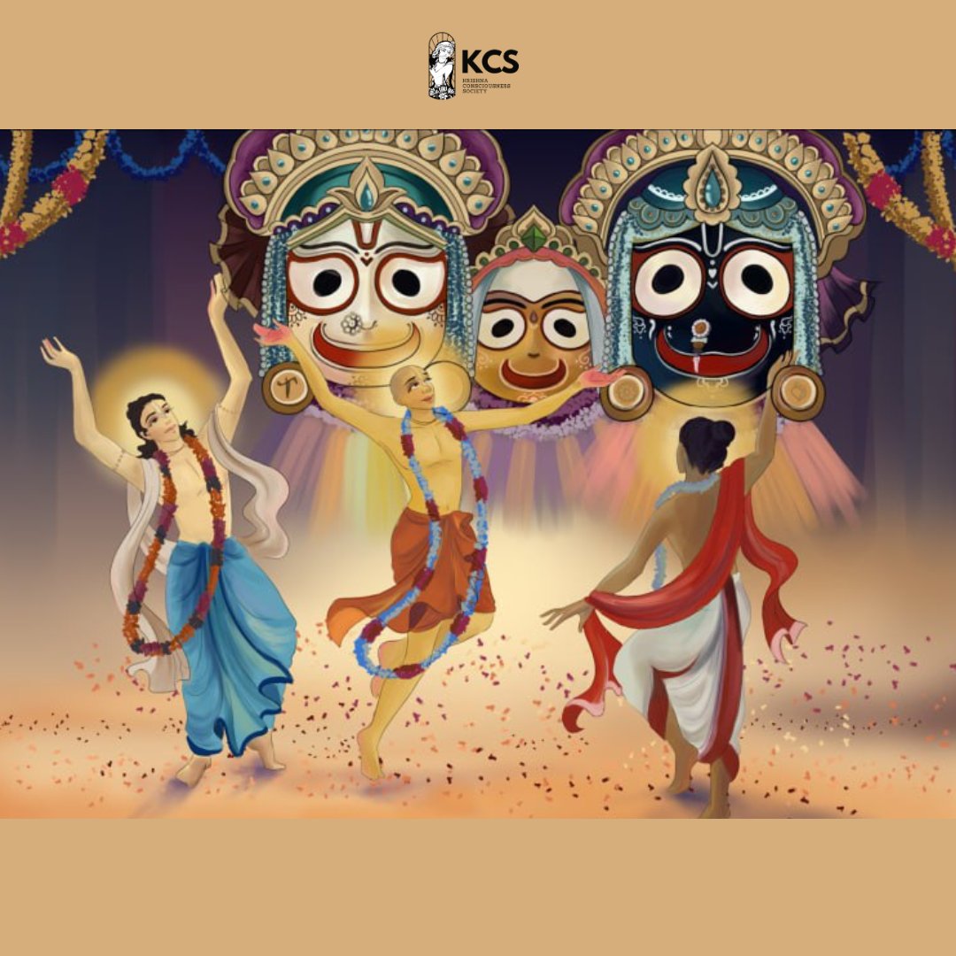 Art by : Krishna Consciousness Society @iskconinc Lord Jagannātha was astonished to see the transcendental dancing and chanting of Śrī Caitanya Mahāprabhu, and He stopped His car just to see the dancing. Lord Caitanya Mahāprabhu then danced in such a mystical way that He pleased