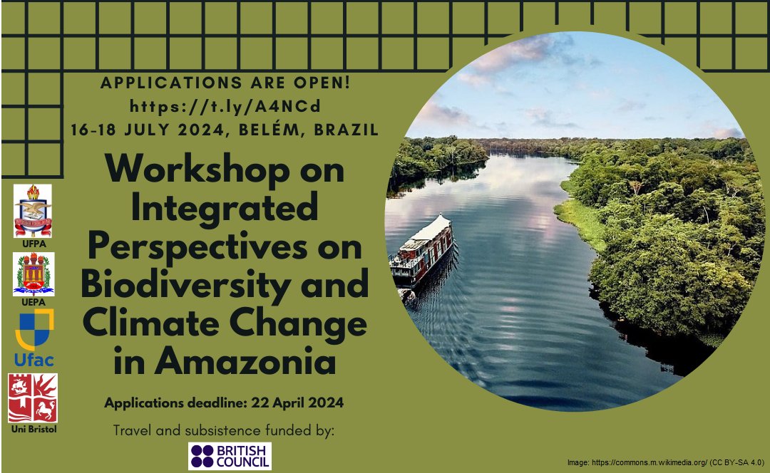 Exciting opportunity for ECRs working in Amazonia! Join our workshop on Integrated Perspectives on Env Science, Biodiversity & Climate Change, in Belém, Brazil (16-18 July '24). Open to ECRs in Brazil & UK. Funded travel by @BritishCouncil! Apply here: t.ly/A4NCd