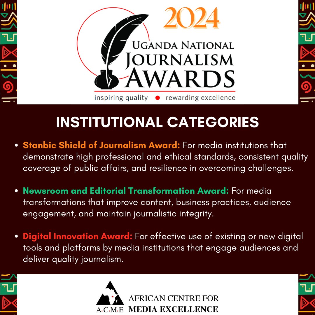 Did you know Ugandan media institutions of ALL sizes and locations can win big at #UNJA2024? The awards are open for entries! Show off your team's dedication to excellence in journalism by submitting an entry at bit.ly/3vAWW6a Deadline: 30 April, 2024.