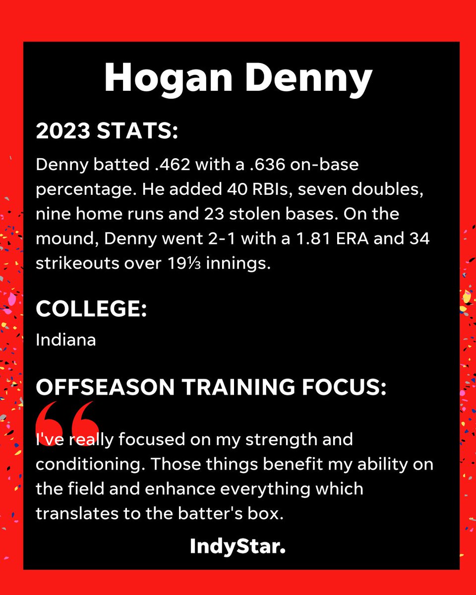 IndyStar 2024 ⚾ preseason Super Team. Name: @HoganDenny3 School: @mopibaseball @MHSBeMOORE College: @IndianaBase MORE: indystar.com/story/sports/h…