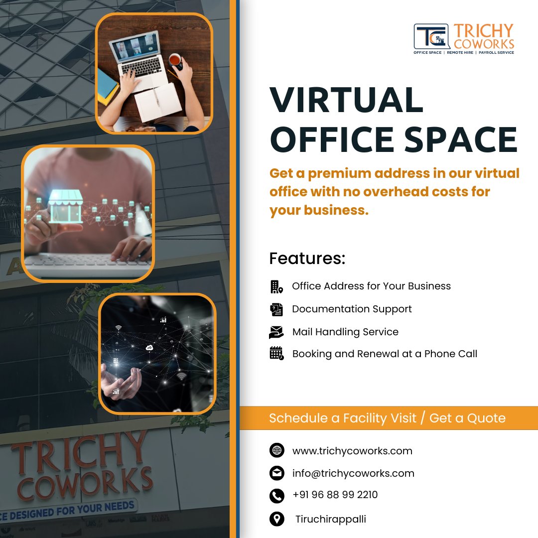 TrichyCoworks's tweet photo. Explore the perks of a professional business address for your communication needs, without the requirement of a physical office space. 

 #trichycoworks #officespace #coworkingspace #coworking #coworkinglife #cowork #startup #officespace #office https://t.co/3wG8ysizUs