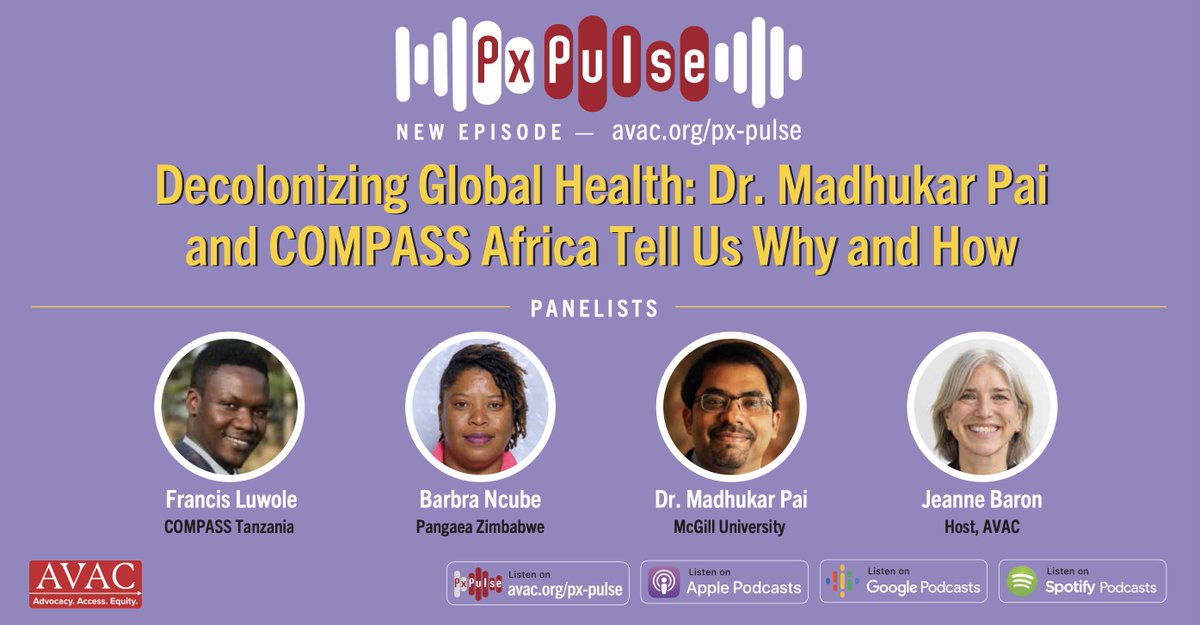HIVpxresearch's tweet photo. Just in! 🔊 The latest #PxPulse is hot off the airwaves. In this episode, @paimadhu, @FLuwole, and Barbs Ncube of @PangaeaZimbabwe share what’s needed to put decolonizing public health into action. Listen here for more! https://t.co/x5zbmHRXry and all streaming platforms. 🎧 https://t.co/3rqdHJZ3Tg