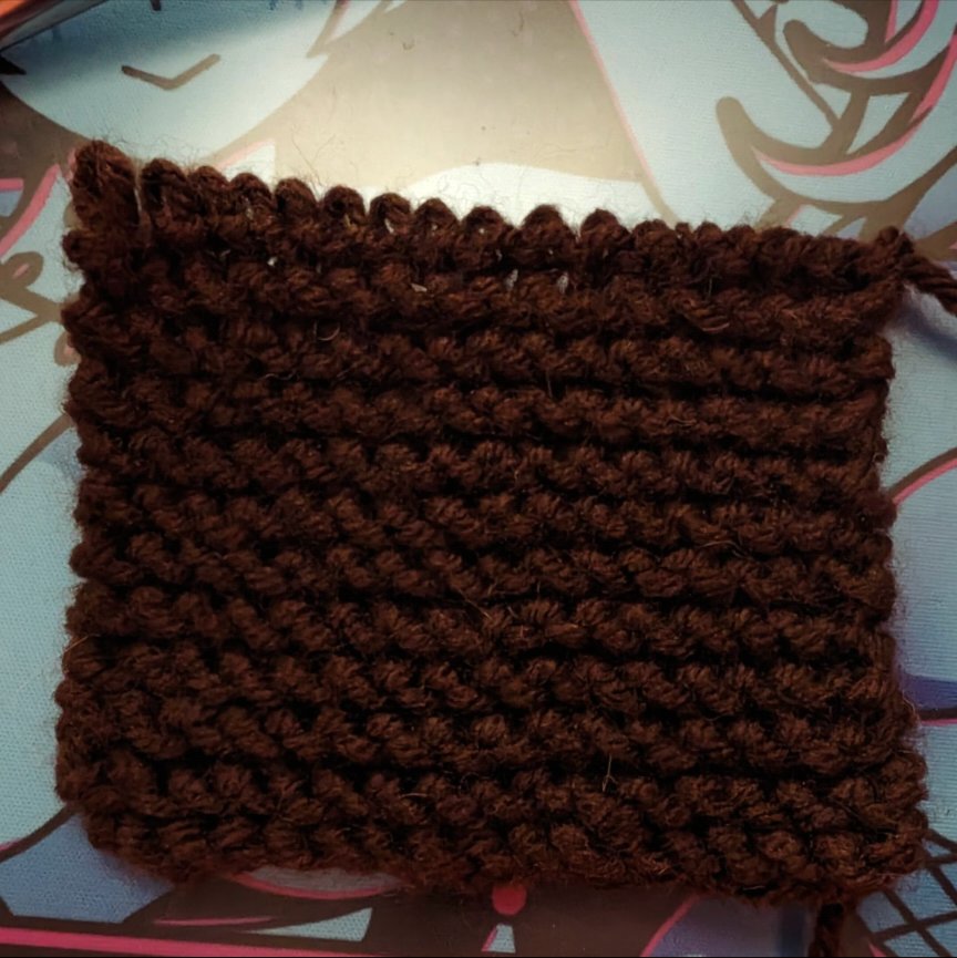 So I tried to knit a swatch only to learn that I was doing it incorrectly. I learned that knitting flat is not Stockinette. It looks like this. Did I forget what it is called? Yes. But it looks okay! #knitting #swatch #yarn #fiberart #beginner #mondaymotivation