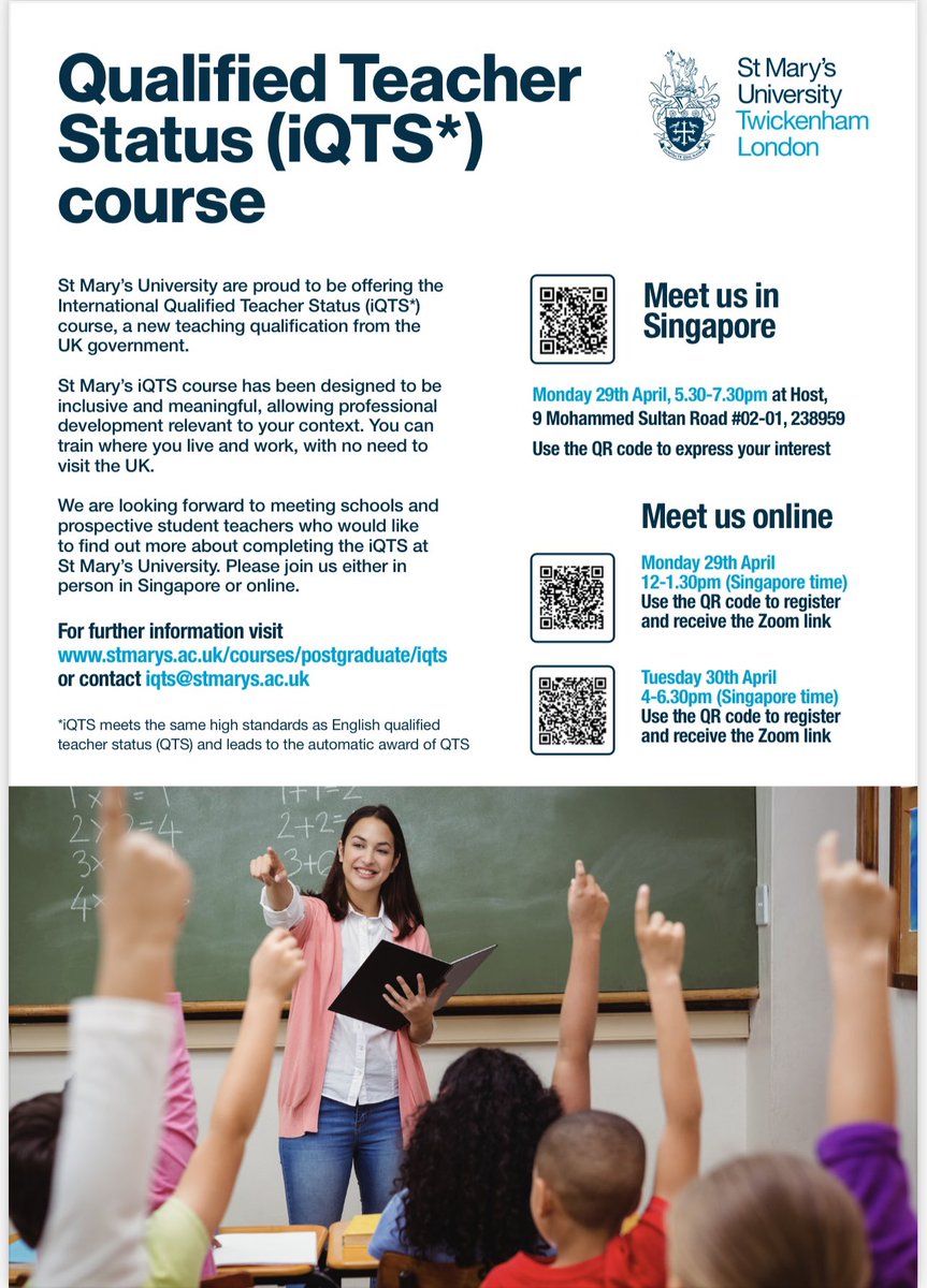 Looking forward to meeting students wanting to achieve iQTS & schools interested in building partnerships with St Mary’s during our visit to Singapore & KL. We also look forward to meeting others from around the world at our online events. Contact me for more information! #iqts