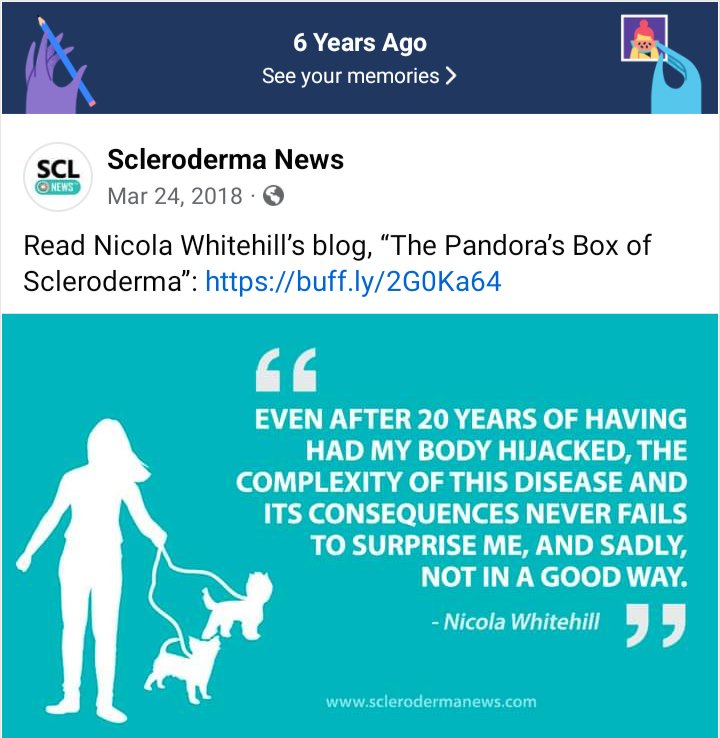 The Pandora's box never stops giving 😱blog.raynaudsscleroderma.co.uk/2018/02/the-pa…
#SclerodermaFreeWorld #RaynaudsFreeWorld 
#Research #Scleroderma #SystemicSclerosis #Raynauds #Autoimmune #RareDisease #NoCure #UnknownCause #LifeChanging #ConnectiveTissue #Chemotherapy #AutoimmuneAwarenessMonth