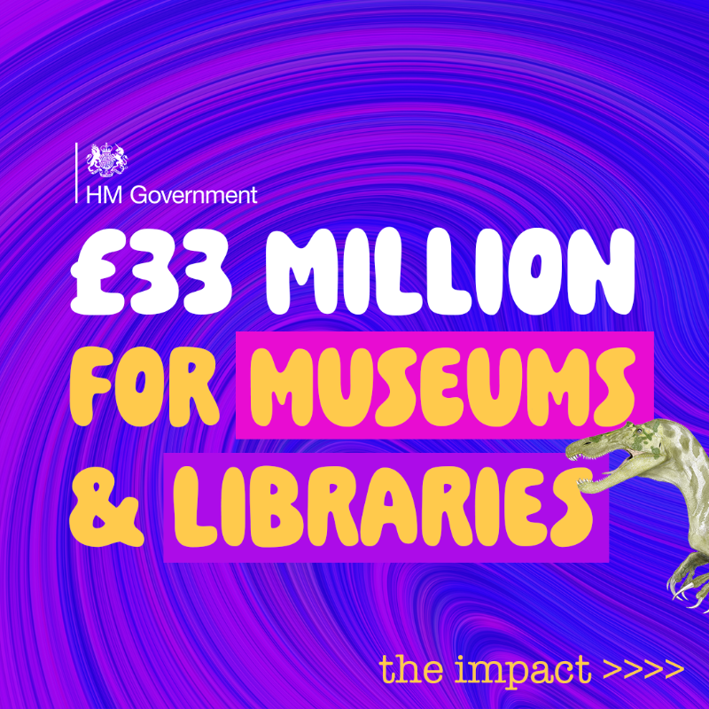 DCMS's tweet photo. NEWS: £33 million boost for museums and public libraries

26 museums given funding, in addition to 43 library services across England

The funding will support important upgrades to ensure they can improve their visitor experiences

More ⬇️