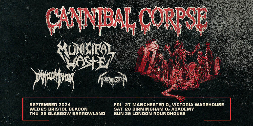 Cannibal Corpse announce UK tour this autumn. Tickets on sale 11:00, Thu 28 Mar >> bit.ly/3PzSr2G