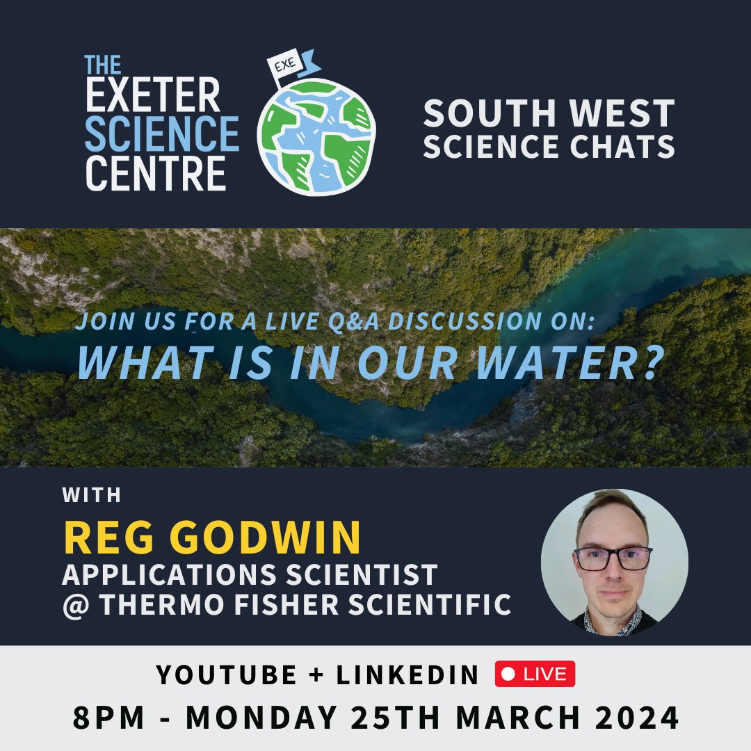 Exeter Science Centre (@exescicentre) on Twitter photo Don't forget to join us live at 8pm tonight as Alice chats with <a href="/RegGodwin/">Reg</a> all about what is in our water! Live on YouTube and Linkedin 💦 Don't forget to join us live at 8pm tonight as Alice chats with <a href="/RegGodwin/">Reg</a> all about what is in our water! Live on YouTube and Linkedin 💦