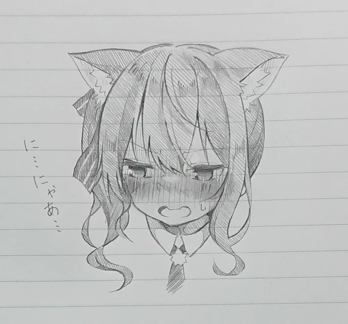 今日の落書き～「猫の物真似を罰ゲームでする羽目になり赤面してしまうすいちゃん」✨ 