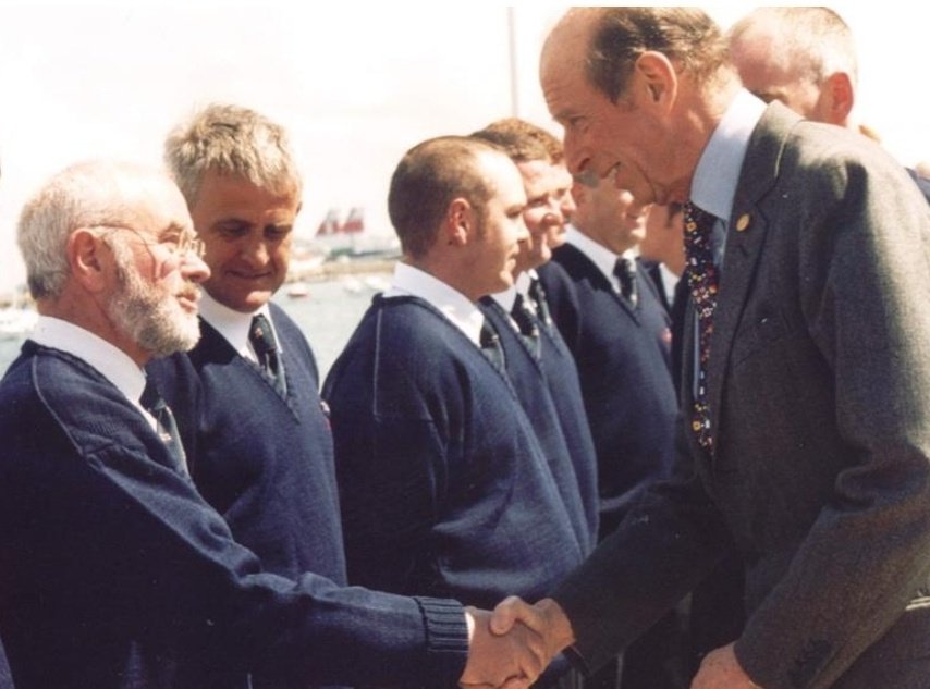 The Duke of Kent attended the naming ceremony of our Severn-class lifeboat Christopher Pearce back in 2004. A great day for our station and town. Congratulations on 55 years as #RNLI President, sir! 📷 shows the Duke meeting crew including Nigel Dennis & the late Bob Thomson