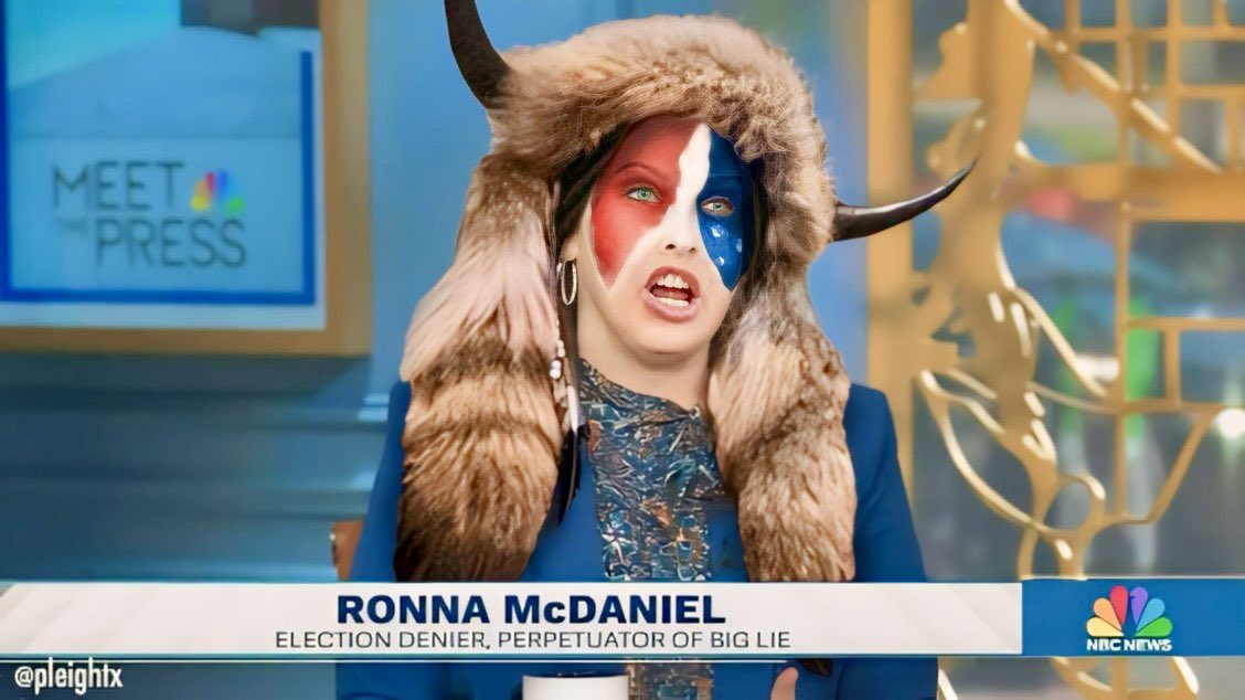 Ronna McDaniel makes her debut as a paid contributor on NBC’s “Meet the Press”. (Artist: @Pleightx)