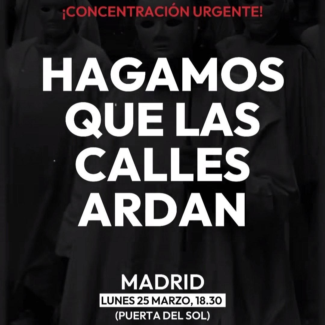 CompanaFemista's tweet photo. 🚨 HOY LUNES  25 DE MARZO, a las 18.30h en PUERTA DEL SOL (junto al caballo) ¡¡ Acompáñanos!!
Esto es una EMERGENCIA NACIONAL. Nos están aniquilando.
5 Mujeres y 2 niñas asesinadas en una semana es #TerrorismoMachista
🔥HAGAMOS QUE LAS CALLES ARDAN🔥
#BastaYa
#EmergenciaNacional https://t.co/L8p89DcSaW