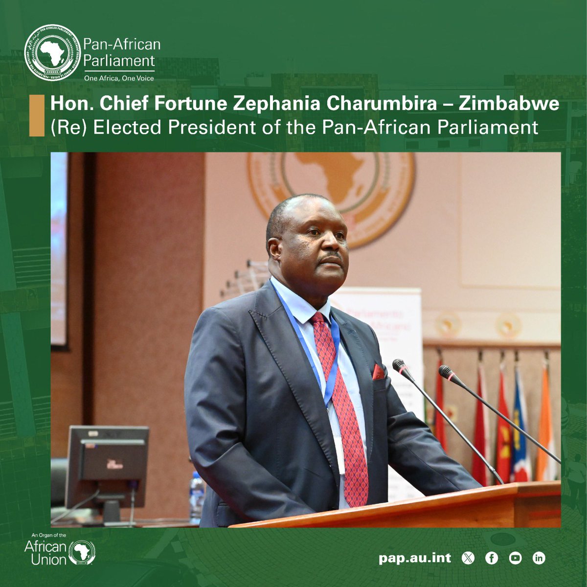 Hon. Chief Fortune Charumbira returns as President of the #PanAfricanParliament