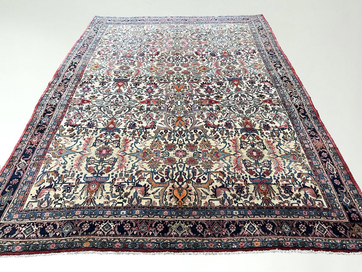A Semi-Old Bijar rug c.1950 featuring an unusual design and colour palette for the time and region. It has a thick pile giving a truly luxurious feel underfoot as you walk on it and will last a life time Shop -> bit.ly/3TV6mU2 #interiordesign #homedecor #rug
