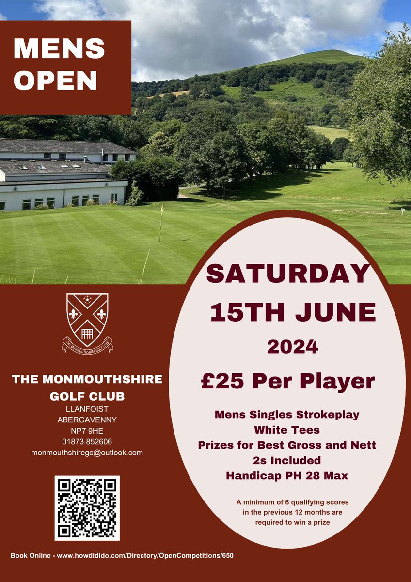 It's that time again...get your entries in for our Men's Open on Saturday 15th June. This year we have prizes for both Best Nett and Gross scores!
